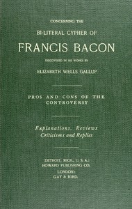 Cover of Concerning the bi-literal cypher of Francis Bacon discovered in his works
