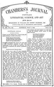 Cover of Chambers's Journal of Popular Literature, Science, and Art, fifth series, no. 123, vol. III, May 8, 1886
