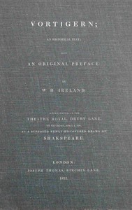 Cover of Vortigern; an historical play