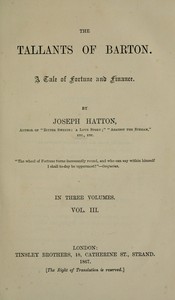Cover of The Tallants of Barton, vol. 3 (of 3)