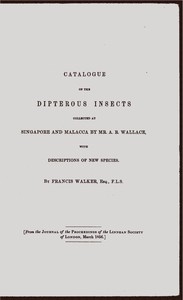 Cover of Catalogue of the dipterous insects collected at Singapore and Malacca