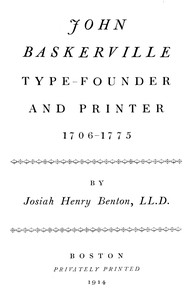 Cover of John Baskerville, type-founder and printer, 1706-1775