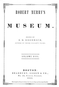 Cover of Robert Merry's Museum, Vol. VIII, July to December, 1844