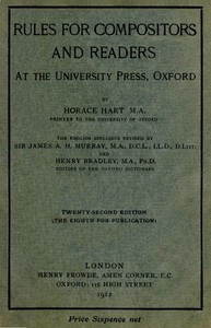 Cover of Rules for compositors and readers at the University Press, Oxford
