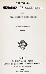 Cover of Véritables mémoires de Cagliostro