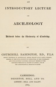 Cover of An introductory lecture on archæology
