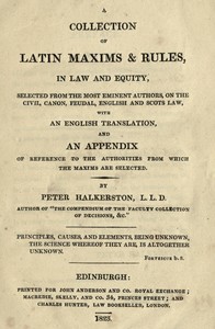 Cover of A collection of Latin maxims & rules, in law and equity