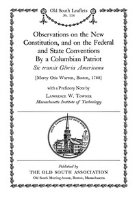 Cover of Observations on the new constitution, and on the Federal and State conventions, by a Columbian patriot