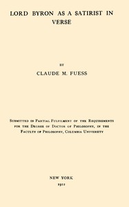 Cover of Lord Byron as a satirist in verse