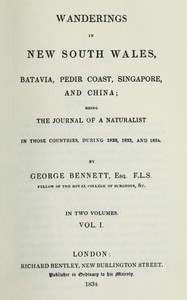 Cover of Wanderings in New South Wales, Batavia, Pedir Coast, Singapore, and China, Vol. 1 (of 2)