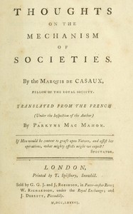 Cover of Thoughts on the mechanism of societies