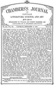 Cover of Chambers's Journal of Popular Literature, Science, and Art, fifth series, no. 141, vol. III, September 11, 1886