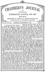 Cover of Chambers's Journal of Popular Literature, Science, and Art, fifth series, no. 143, vol. III, September 25, 1886