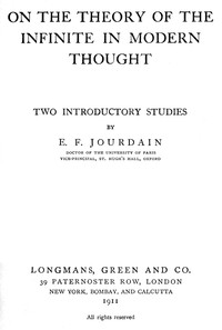 Cover of On the theory of the infinite in modern thought